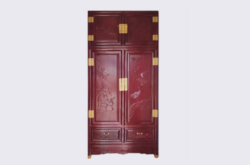 华容高端中式家居装修深红色纯实木衣柜