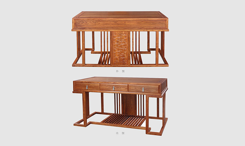 华容 别墅中式家居书房装修实木书桌效果图